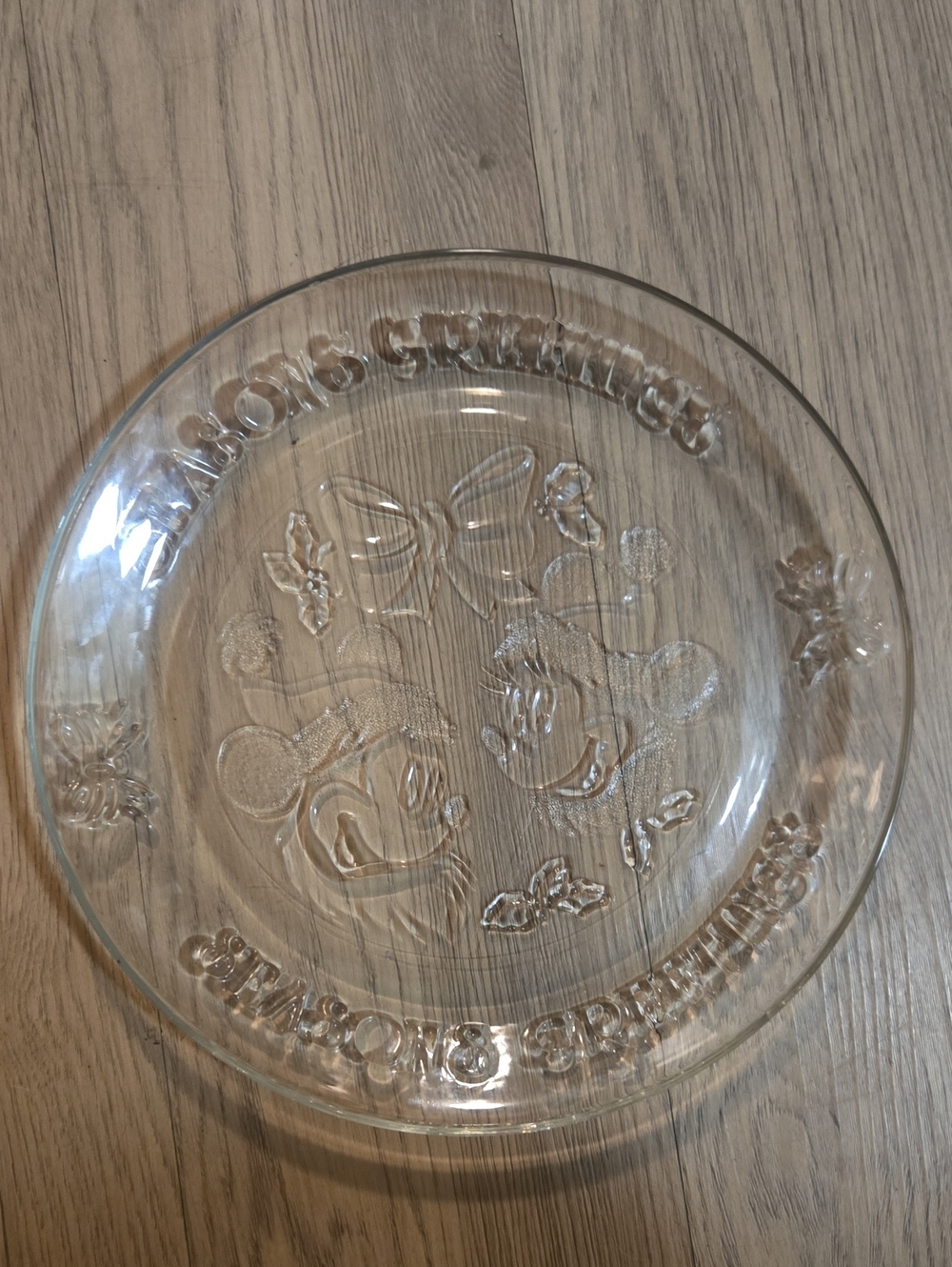 Vintage Disney Mickey & Minnie Season's Greetings 12" Glass Plate